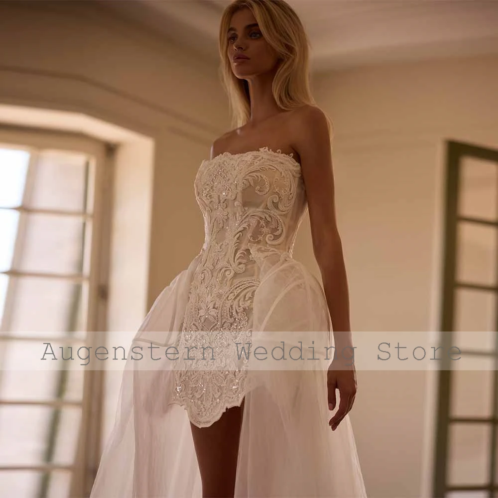 فساتين الزفاف المدنية الفاخرة 	 2025 الدانتيل غمد/العمود فستان حفلات الزفاف العاج حمالة كيب الذيل المرأة فستان الزفاف البسيطة