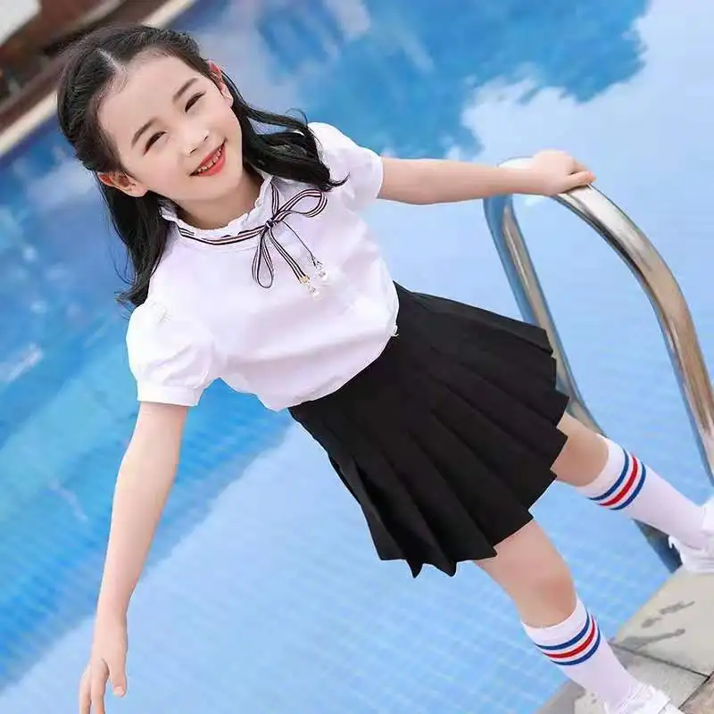 2023 Summer Girls Pleated Skirt Fashion All-Purpose Style Short Dress Children's College Style Casual All-Match Plaid Miniskirts