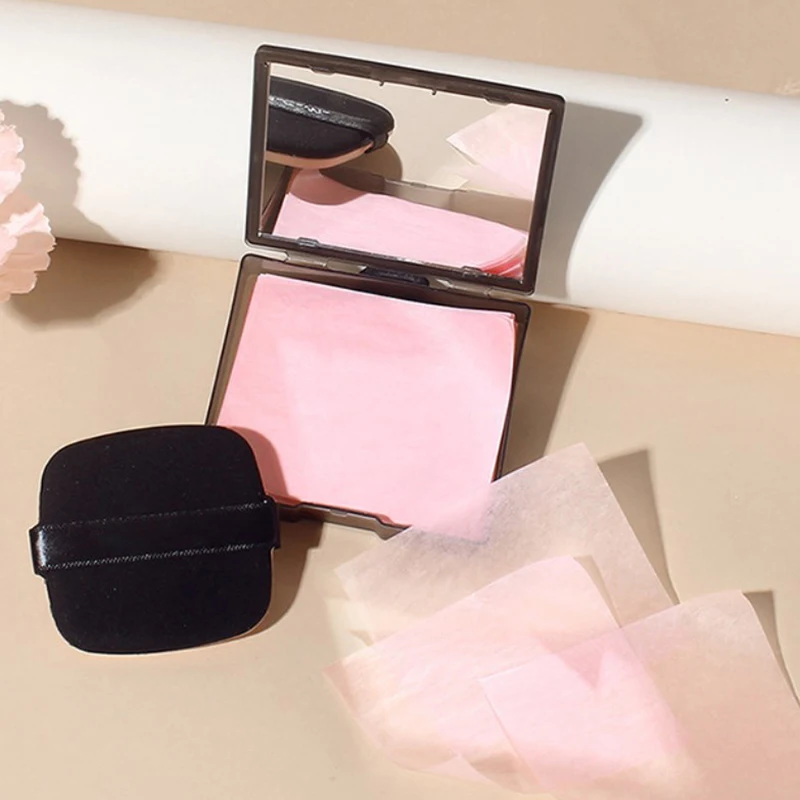 [MP] 100 szt. Bambusowych Papierków Matujących z Lustrem, Absorbujące Pot, Puszyste do Makijażu, Odświeżające, Przenośne, Kontrolujące Wydzielanie Sebum, Zestawy do Twarzy