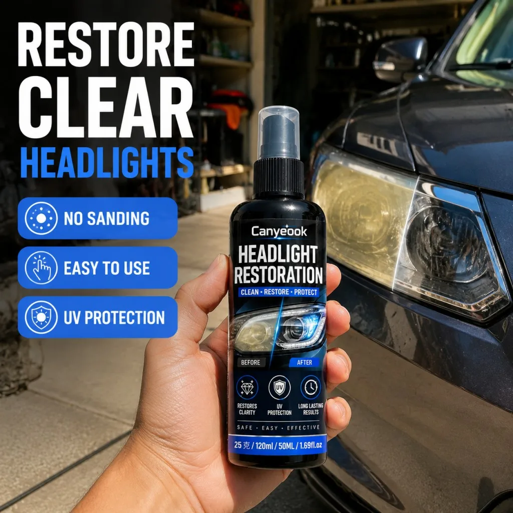 CANYEOOK Safe Headlight Restorer Non-Corrosive Formula, No Sanding Needed, Restores Clarity & Protects Against Yellowing,100ml