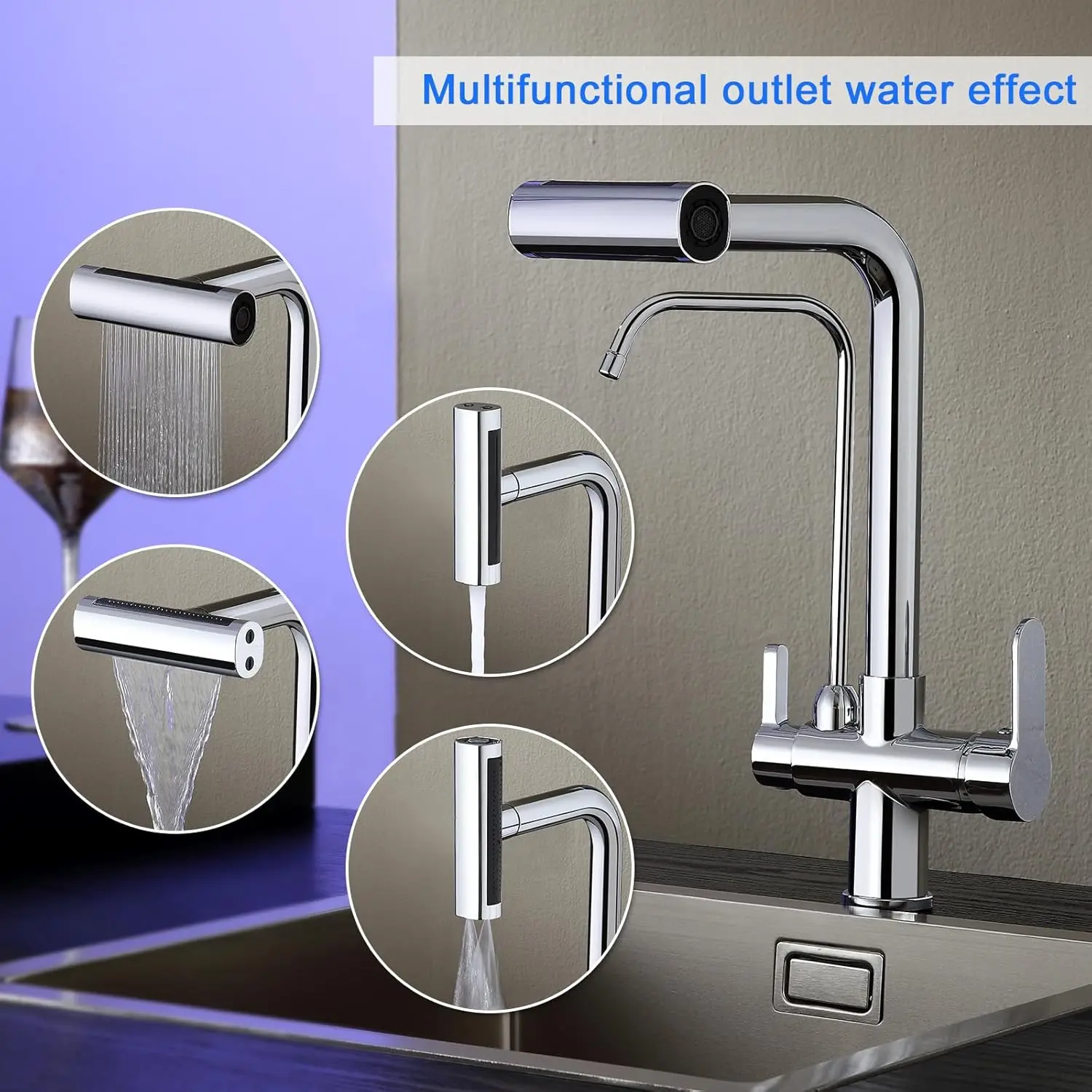 Feiyu Touch Filter Kitchen Sink Faucet with Pull Down Hot Cold Kitchen Sink Mixer Tap Solid Brass Touch on Filter Kitchen Faucet