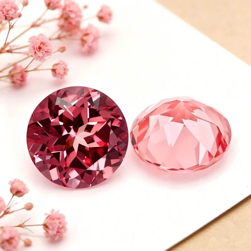 Laborgezüchtete Padparadscha-Edelsteine in Roter Lotusfarbe, Runde Form, Zertifiziert Verfügbar – Detail 2
