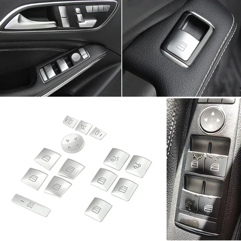 

For Mercedes-Benz A B C E ML GLA GLK Class W204 W212 W246 W/X166 Inner Door Window glass lift Switch Button Trim Cover sticker