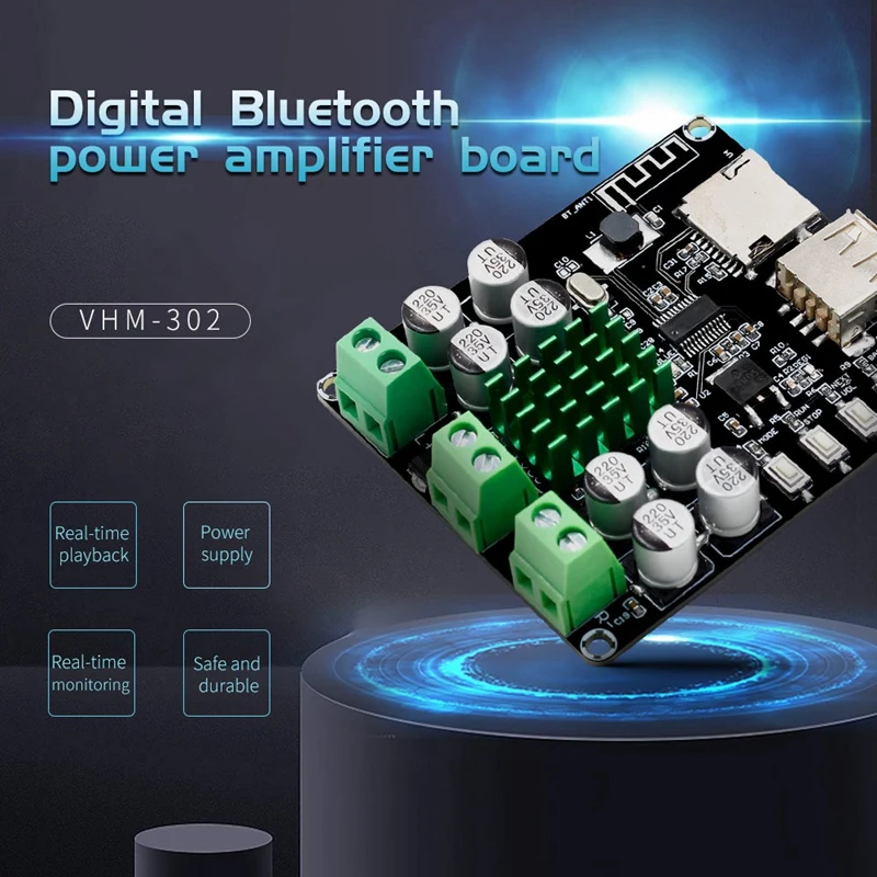 100W Bluetooth Power Amplifier Board TPA3116D2 Amplifier VHM-302 Integrated Bluetooth U Disk TF Card Playback