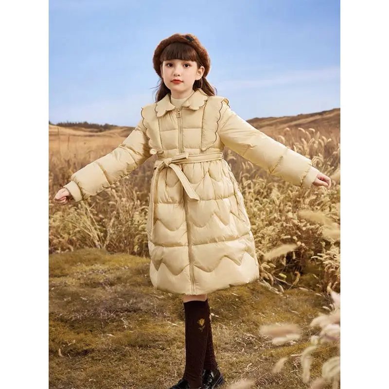 2024 AncoBear Princess Winter Down Jacket for Teenage Girls Children Elegant Mid-Length Thick Coat Kids Fashion Causal Outerwear