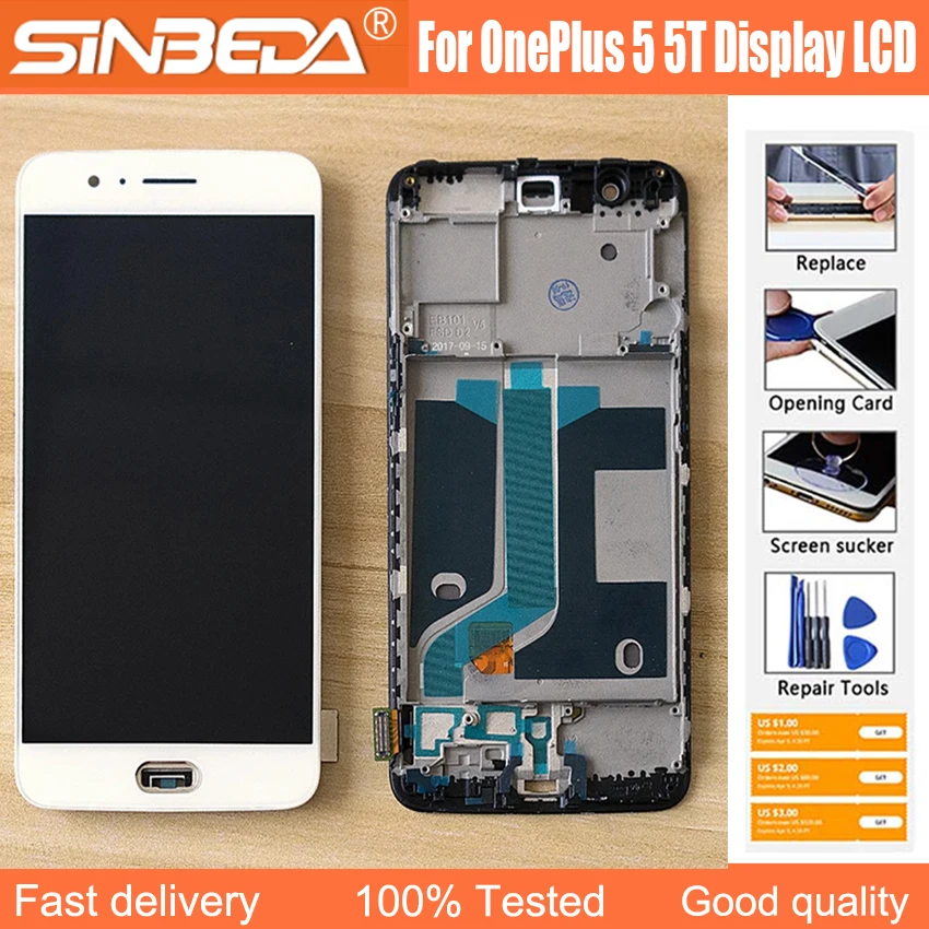 

OLED LCD Touch Screen Digitizer Assembly with Frame Replacement,For OnePlus 5, 5T, 5T