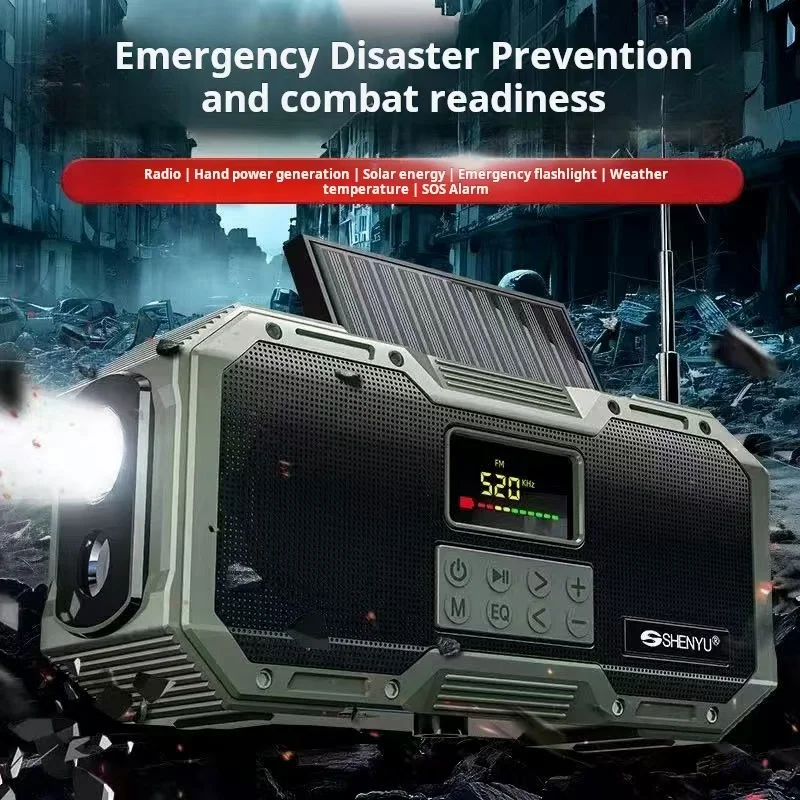 

Portable Outdoor Solar Powered Hand Cranked Generator with Bluetooth Speaker FM/AM/NOAA Radio Flashlight SOS Full Band Digital R