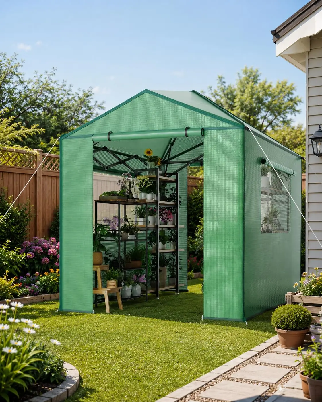 6x8 Ft Pop Up Walk-in Greenhouse Medium One-Click Assembly, Customized