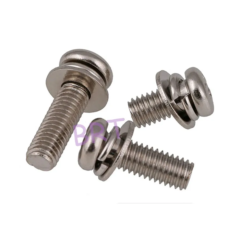 

M2 M2.5 M3 M4 M5 M6 M8 Cross Round Head Screw With Flat Washers Spring Washers Assembly Phillips Triple Combination Bolts