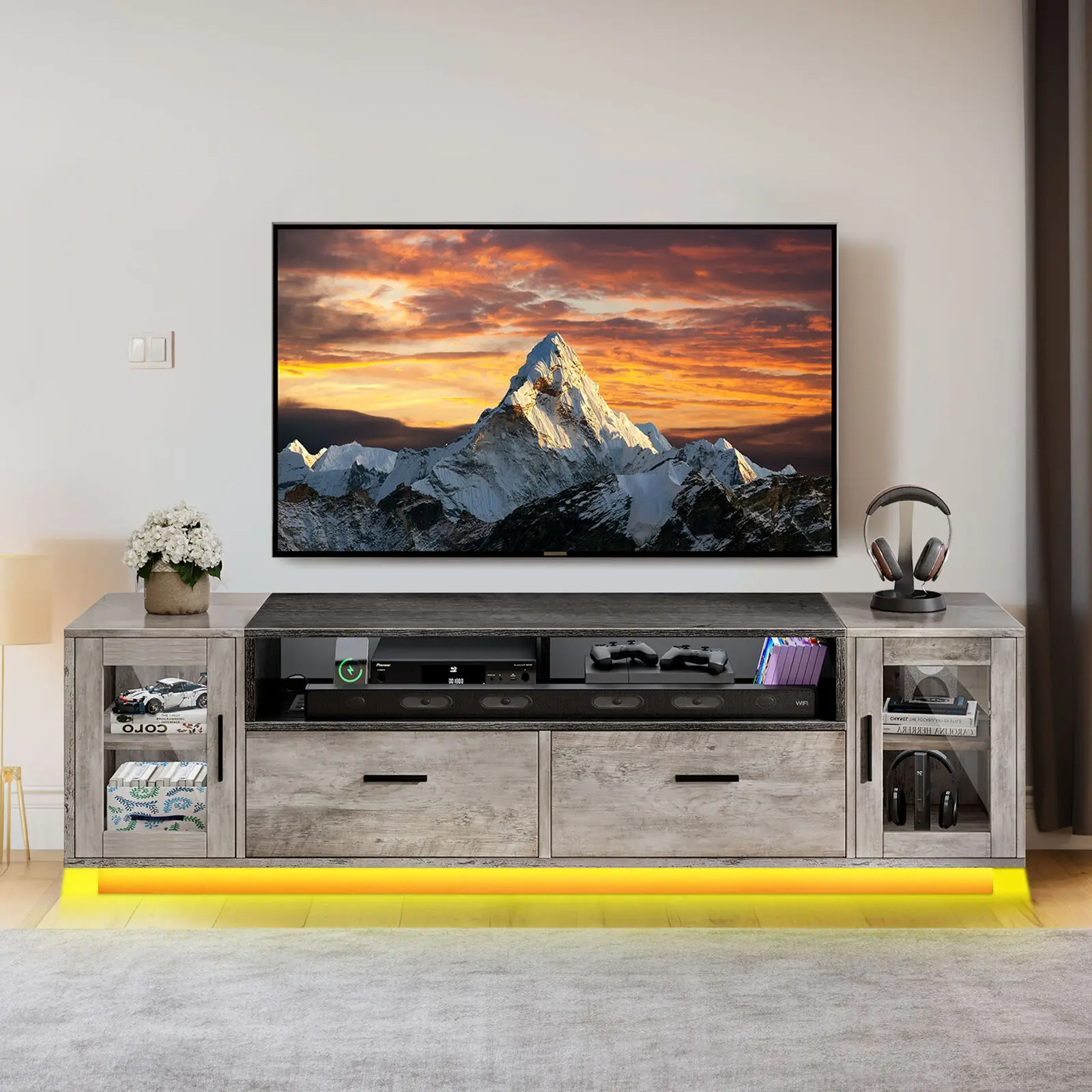 

LED TV Stand for 75"/65"/60"/55"/50" TV with Power Outlets Entertainment Center
