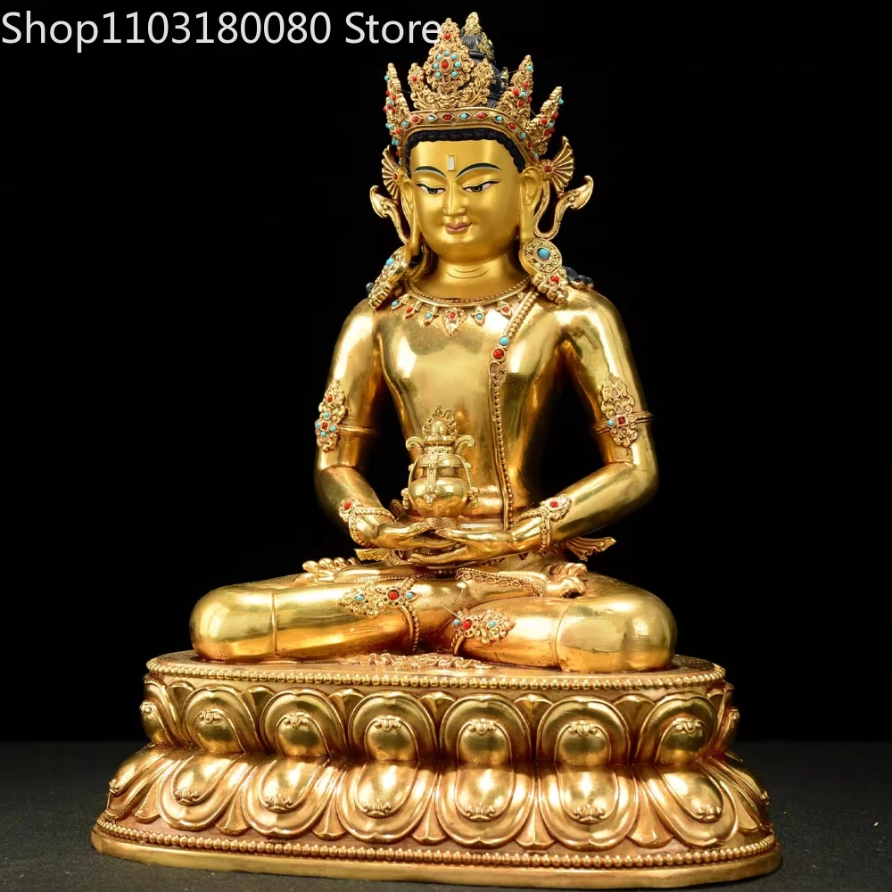 Ccopper Gilded Amitayus Statue  Longevity Buddha Sculpture Tibetan Altar Decor,31cm,21cm