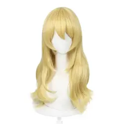 60cm Long Yellow Blonde Loose Wavy Curly Women Girls Halloween Party Cosplay Costume Wig Anime  Boys Anime