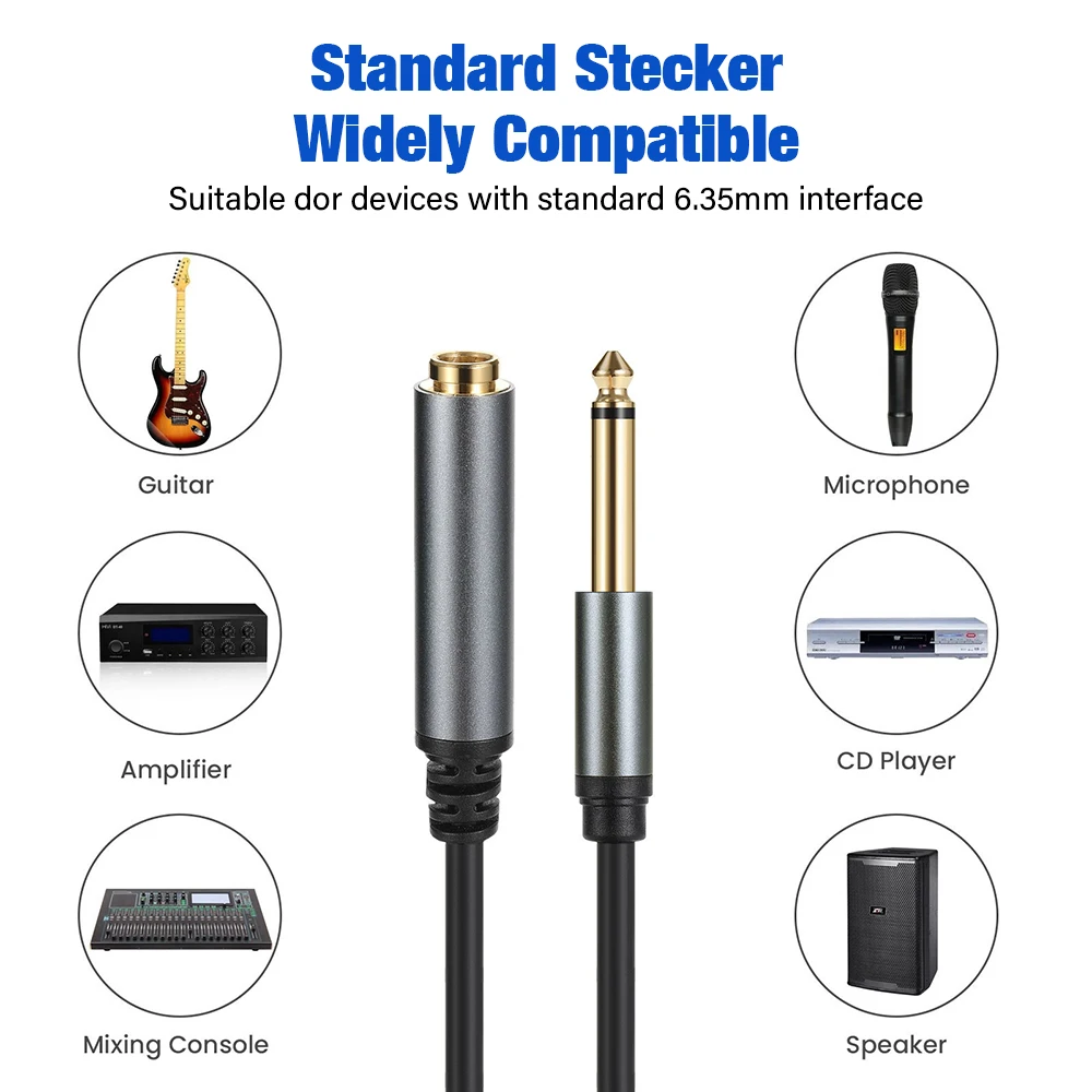 Gold Plated 6.35mm To Female Mono Jack Audio Cable For Amplifier Mixers Electric Drum Bass Guitar 6.5 6.35 mm 1/4 inch Connector