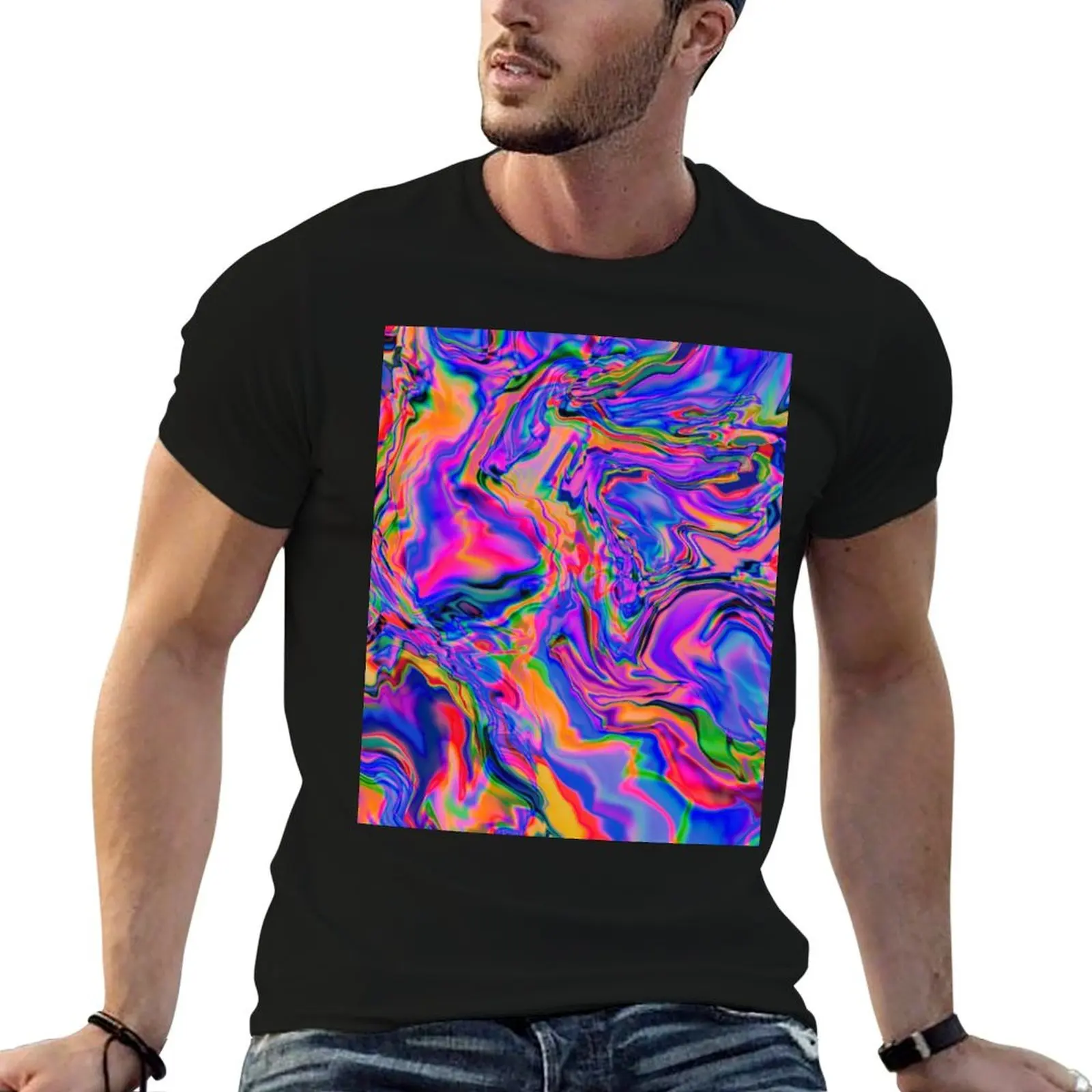 Astonish Abstract - T-shirt décontracté résistant à l'eau rose, violet, bleu, rouge, orange, vert, jaune, noir