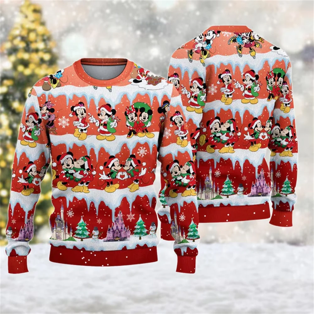 Disney men's and women's hoodies, sweatshirts, couple fashion, 3D animation 3D cartoon Christmas ugly sweater 2025 latest model