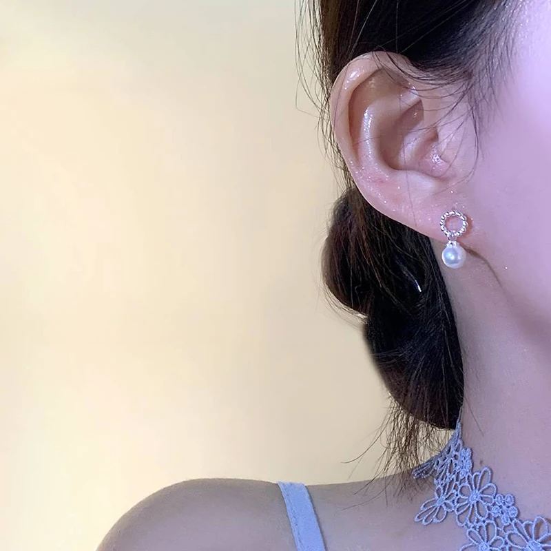 حقيقي 925 فضة اللؤلؤ قلادة الجوف جولة أنيقة وأقراط لسحر المرأة غرامة مجوهرات الحد الأدنى الملحقات #6