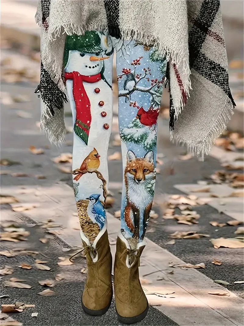 

Christmas Snowman Graphic Women's Yoga Pants Fashion Creative Design Fitness Sports Leggings Outdoor Run High Waist Elastic Pant