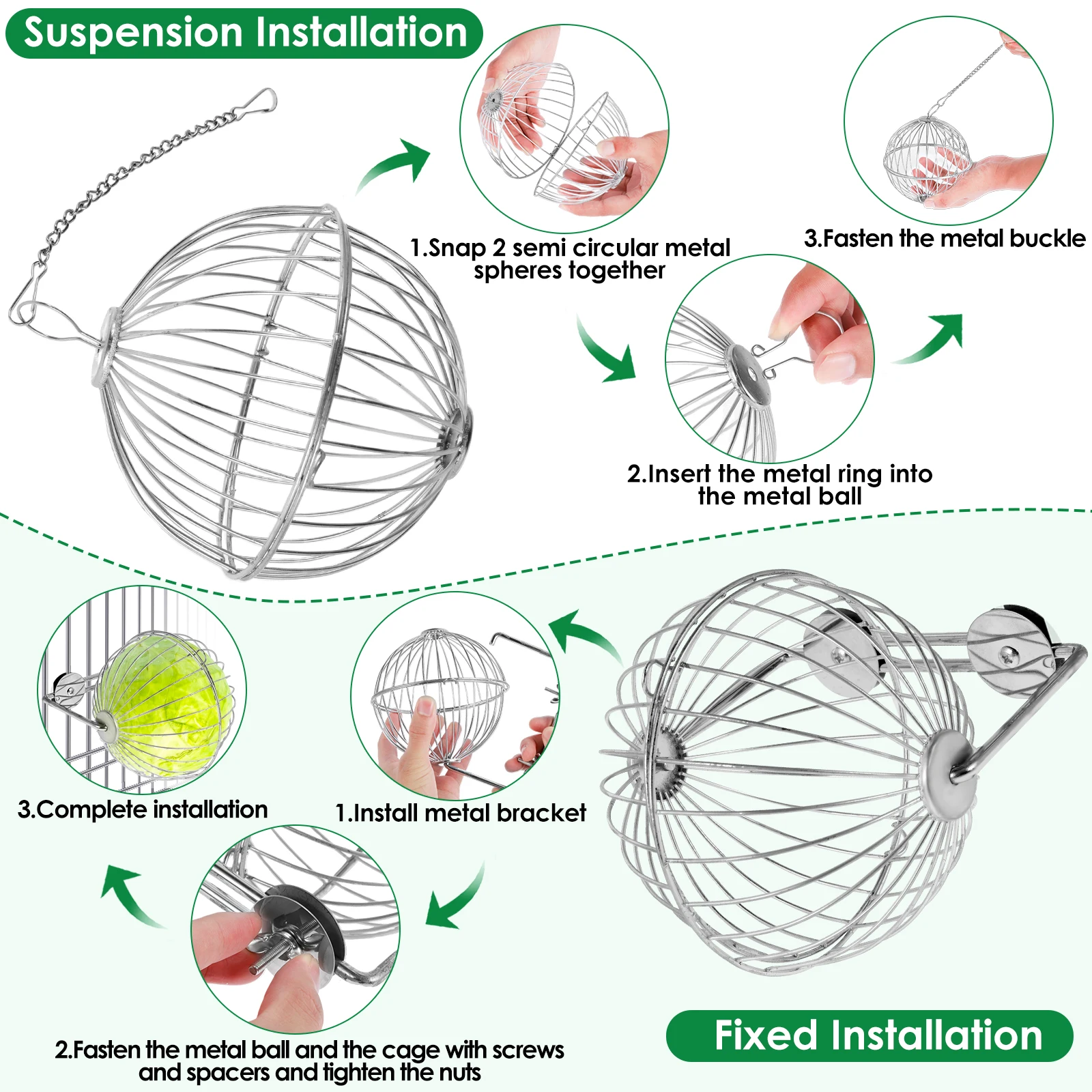 Chicken Vegetable Hanging Feeder Stainless Steel Poultry Feeder Ball Metal Detachable Feeding Ball with Chain Reusable Hanging