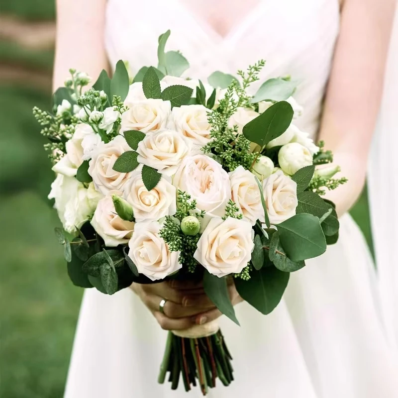 50/5PCS Artificial Foam Rose Flower Heads Bride Bouquet Flower with Stems for Home Wedding Party Table Decoration DIY Supplies - view 6