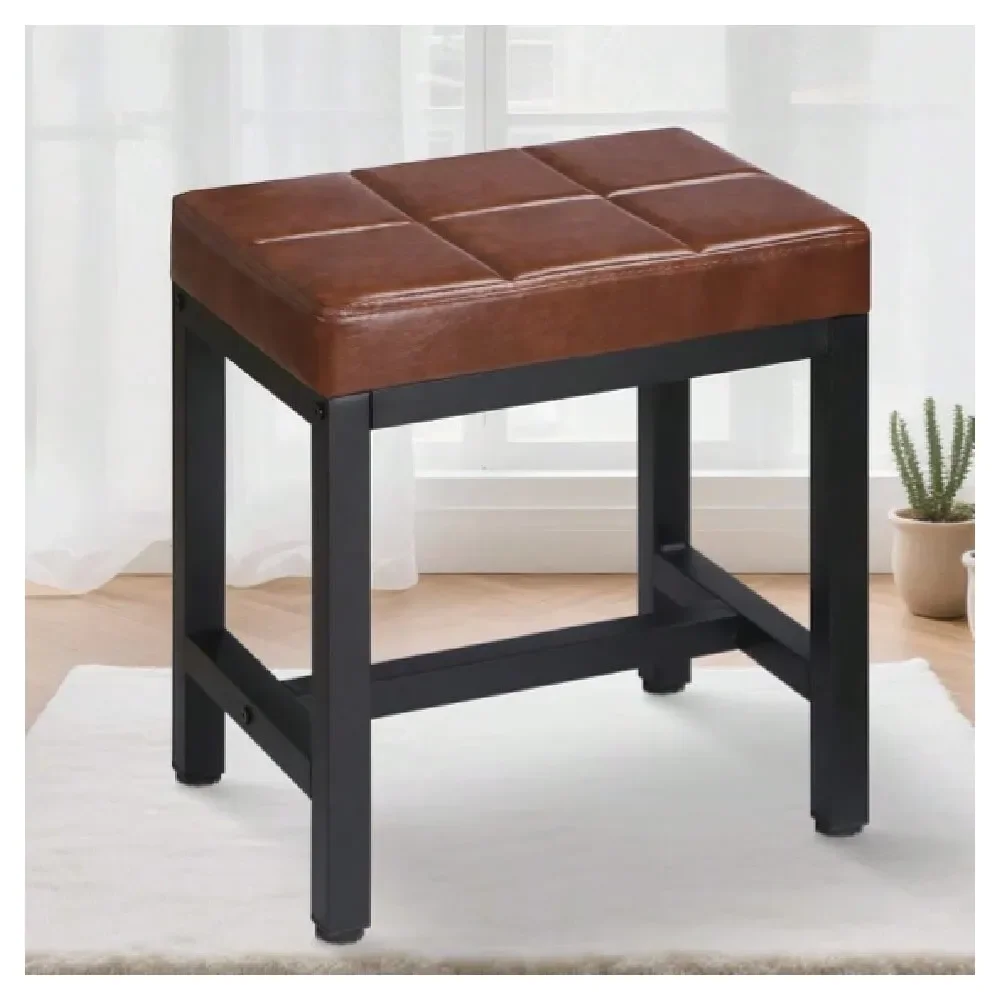 

Stool, Vanity Chair For Room, Square Faux Leather Small Ottoman Foot Stool With Metal Legs, Modern Chair For Bedroom, Living Ro
