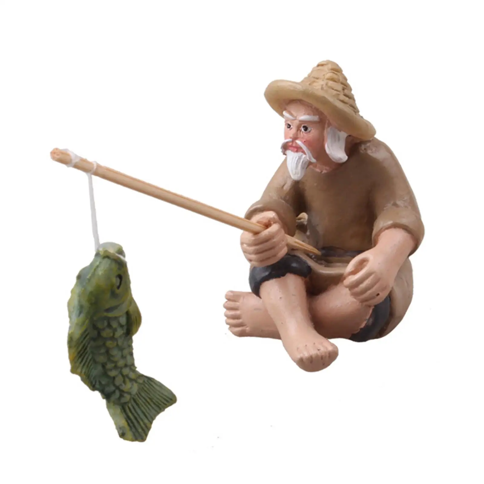 Mini Fisherman Figurines Resin Statue Vintage Fishing Ornament Micro Landscape Bonsai Decor for Garden Home Gift