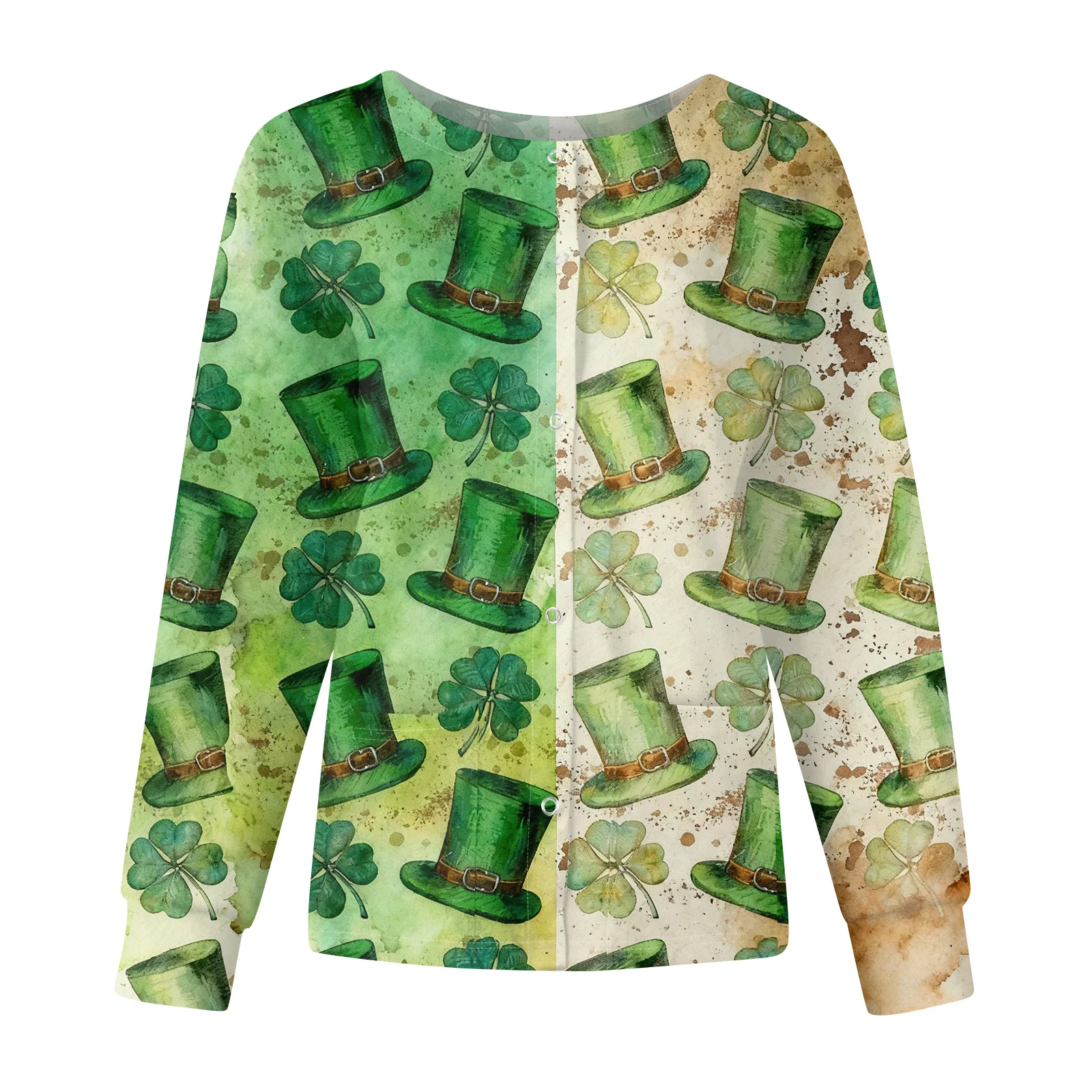 Ladies' Casual Fashion Long Sleeve Single Breasted St. Patrick's Day Print Workwear Jacket Tops Dental Hospital Clinic Uniforms