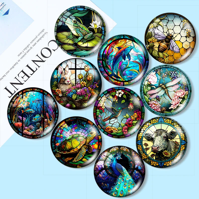 New Colorful bee rabbit Ox turtle  10pcs 12mm/25mm/30mm Round photo glass cabochon demo flat backMaking findings