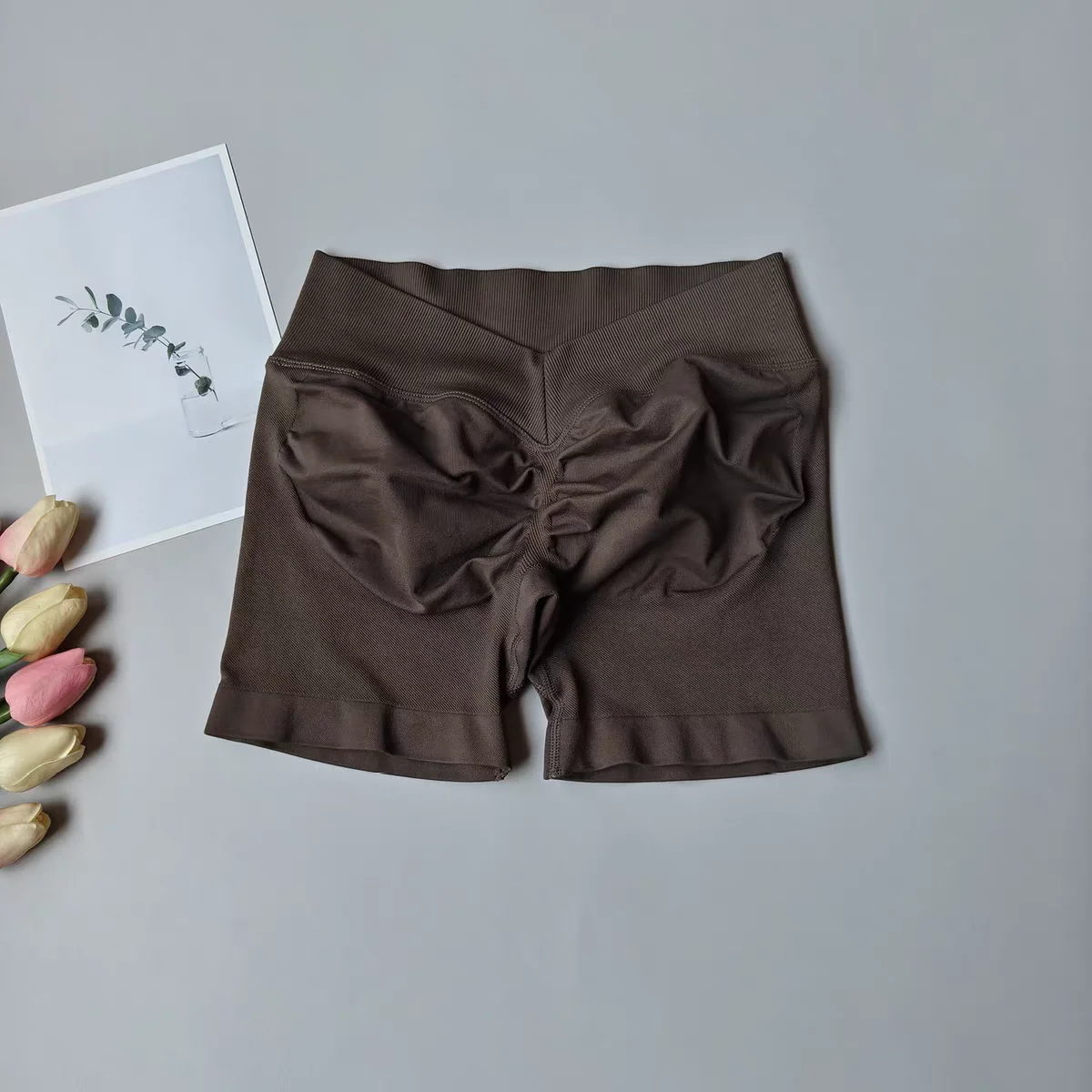 Nahtlose Yoga-Shorts für Damen, V-Rücken, Taillenbetonung, Workout, Fitness, Po-Lifting, Gym, schnelltrocknende Laufshorts, Sportbekleidung, Sport-Shorts – Detail 7