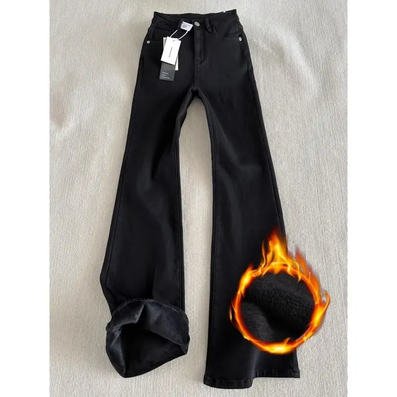 

​​2025 Women's Vintage Flare Jeans Winter Fleece-Lined Low Rise Stretchy Bootcut Pants Long Flowy Trousers​​