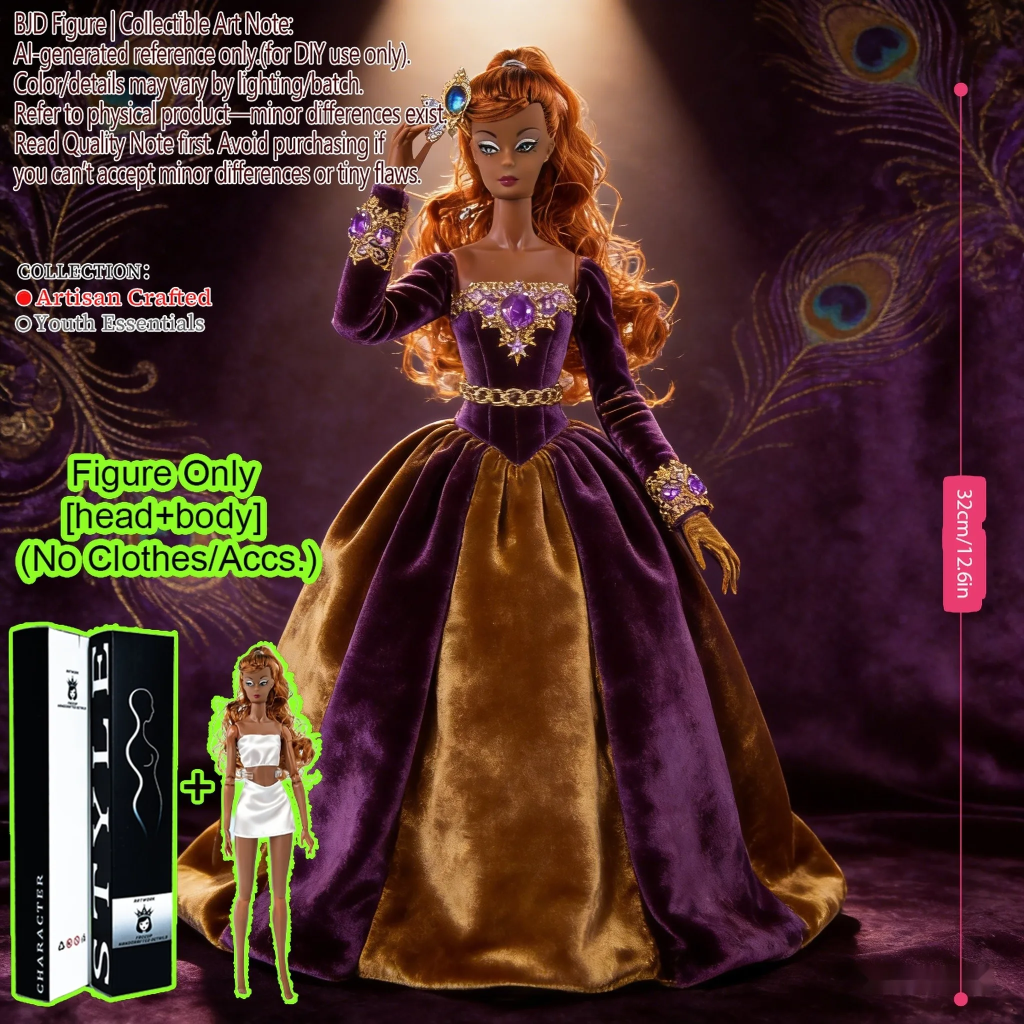 

12.6 Inch 1/6 Scale Supermodel BJD MJD Figure, Realistic Makeup, Fluffy Hair, Highly Posable Articulated Body (No Cloth