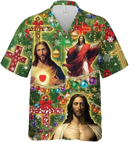 Vintage Jesus Shirt For Men 3D Printed Christianity Button Hawaiian Beach Shirts Tops Summer Men Women Short Sleeves Blouse Tops
