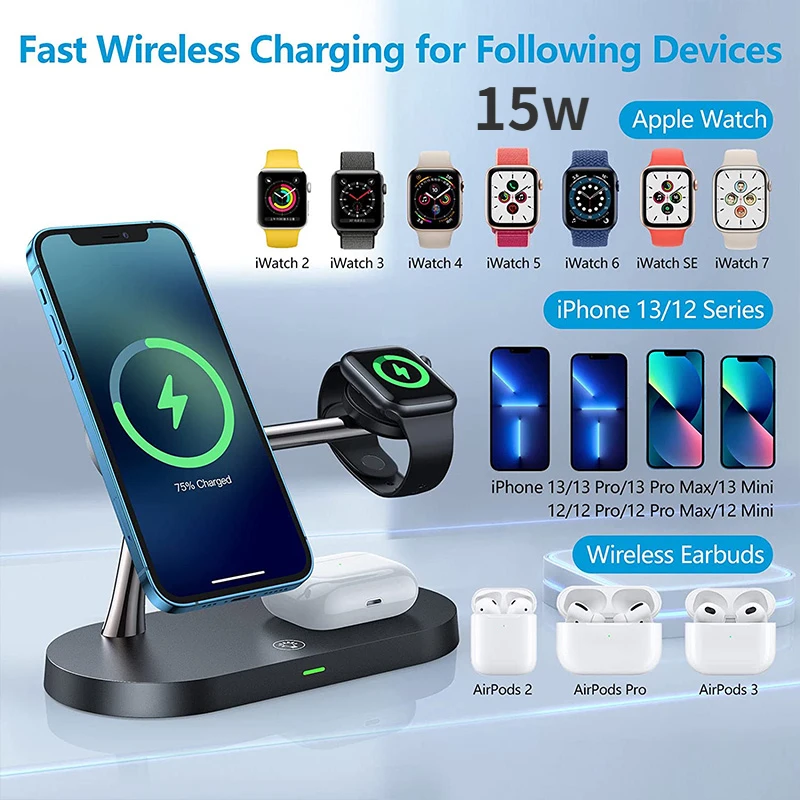 

3 in 1 Macsafe Wireless Charger Stand For iPhone 12 13 14 pro max Fast Charging Station for Apple Watch 8 7 6 5 Airpods 2 3 Pro