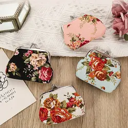 Ethnic Style Coin Purse Durable Iron Mouth Clip PU Change Money Organizers Floral Jewelry Bag Women