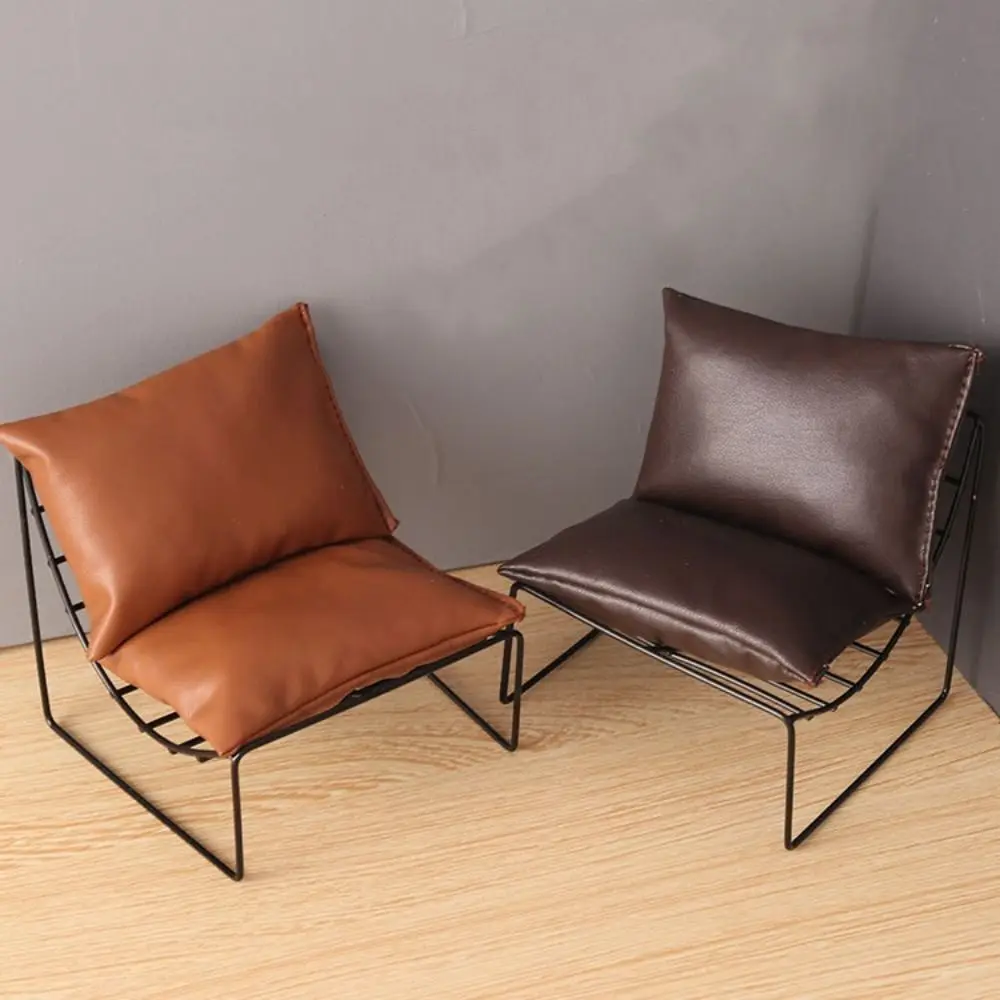 1:6 Scale Dollhouse Iron Sofa Furniture Model Living Room Miniature Chair Models Scene Model Leather Cushion Doll Back Chair