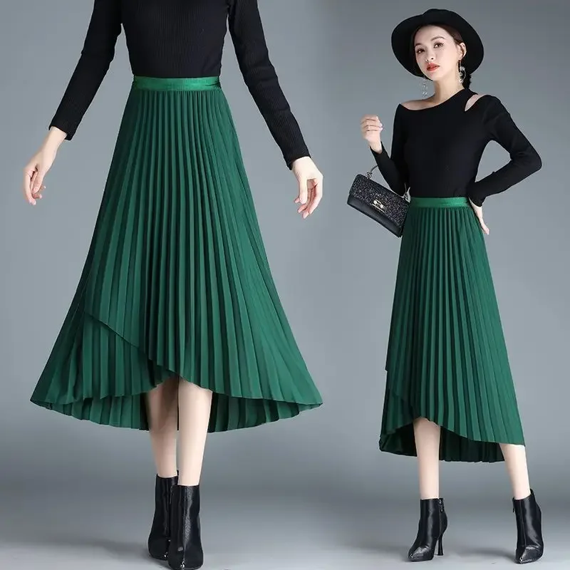 Irregular Pleated Half Skirt for Women in Design Feeling Elastic Waist Slimming Waist A-line Version of Half Skirt Trend A782