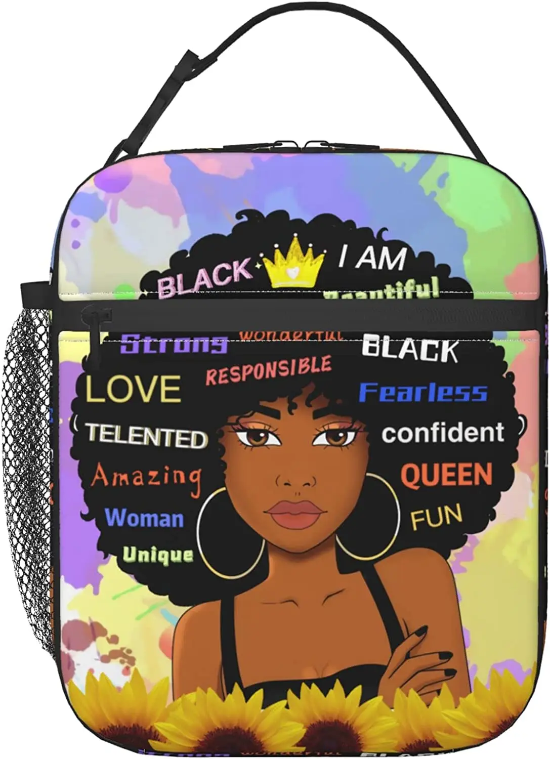 Lunch Bag Women African Kids Lunch Box Small Cooler Bag Black Girl Insulated Lunchbox Cute Lunch Tote for Teen Girls Teacher