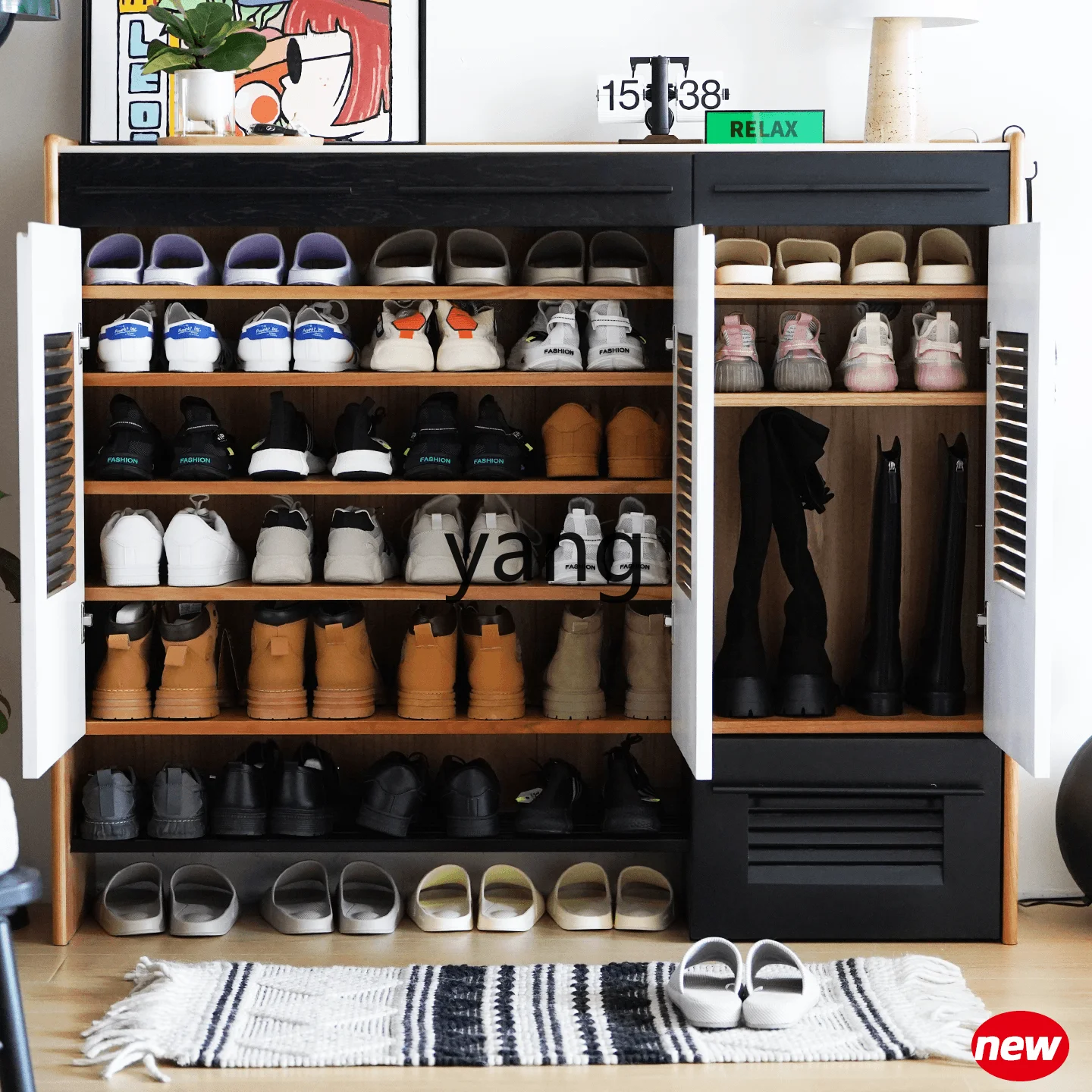 TGF solid wood shoe cabinet medieval entrance cabinet cherry wood small apartment retro narrow shoe changing stool