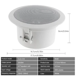 Universal 4.5 Inch 3/6W Waterproof Household Embedded Radio Ceiling Speaker Public Broadcast Speaker for Home / Supermarket