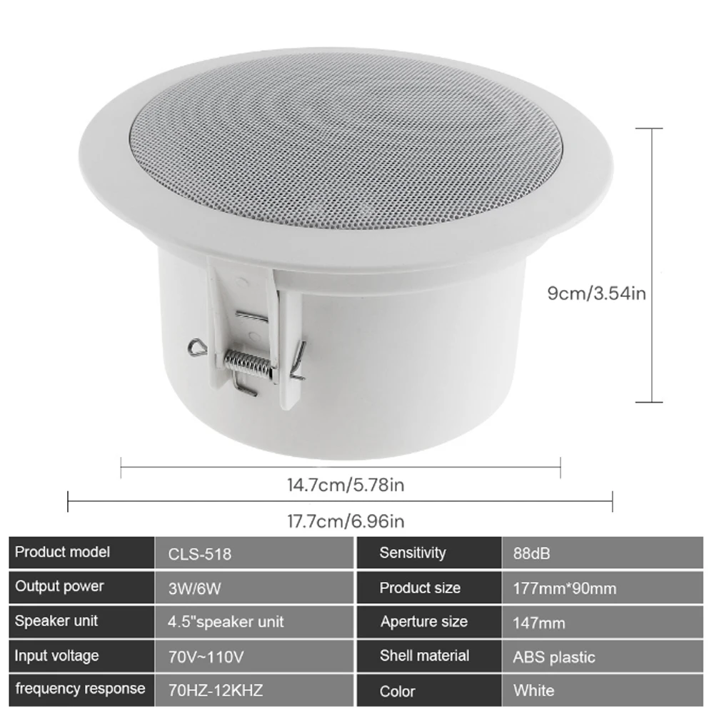 Universal  4.5 Inch 3/6W  Waterproof Household Embedded Radio Ceiling Speaker Public Broadcast Speaker for Home / Supermarket