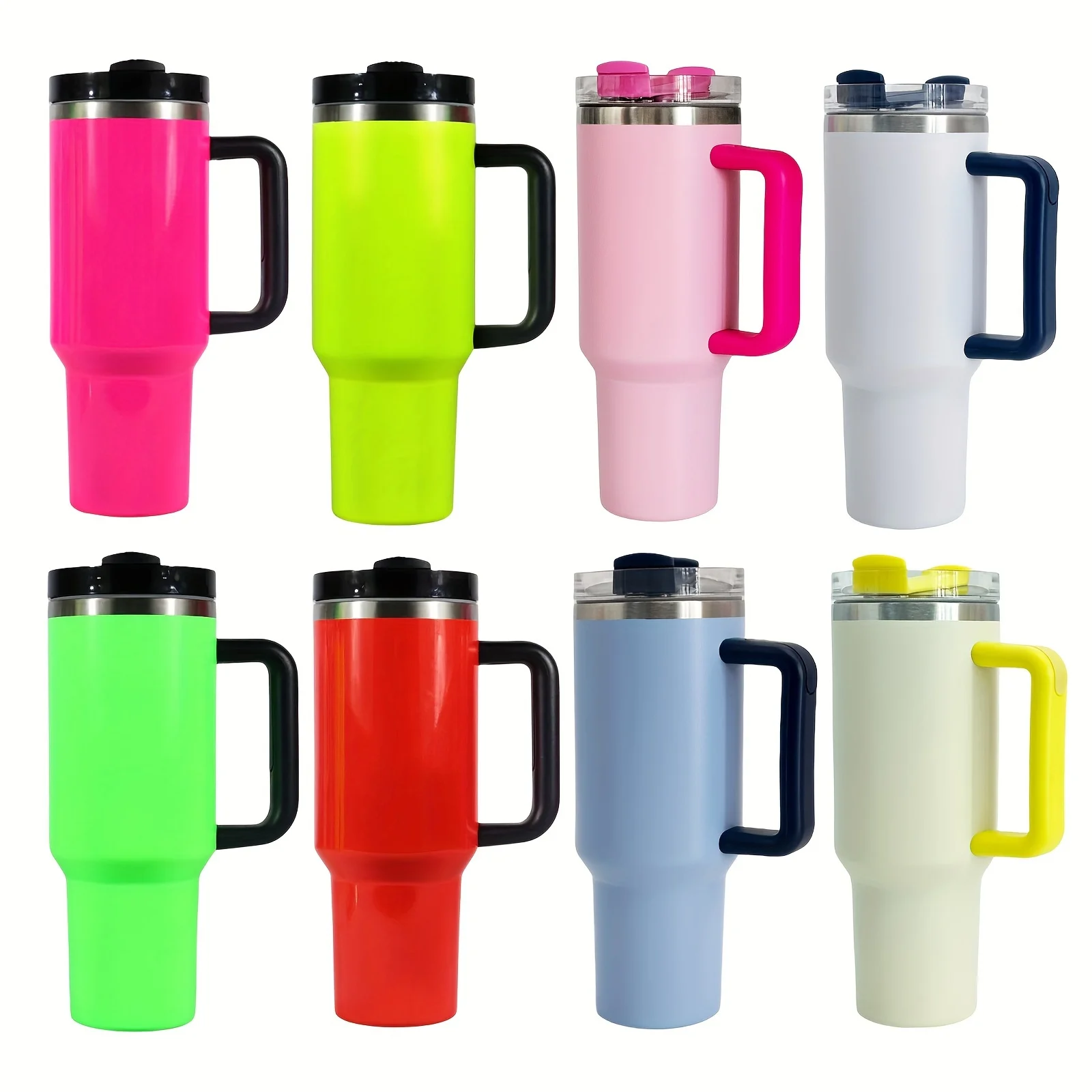 1pc, Color Block Tumbler With Lid, 40oz Stainless Steel Insulated Water Bottle With Handle, Portable Drinking Cups, For Car, , O