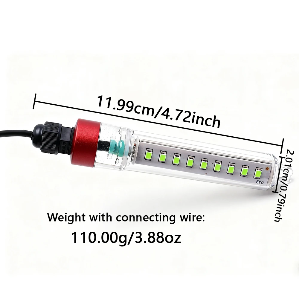 قطعة واحدة من مصابيح الصيد مع وضعين للاتصال 5 فولت - 12 فولت، ضوء طُعم السمك الصغير تحت الماء في الهواء الطلق، ضوء طُعم السمك LED