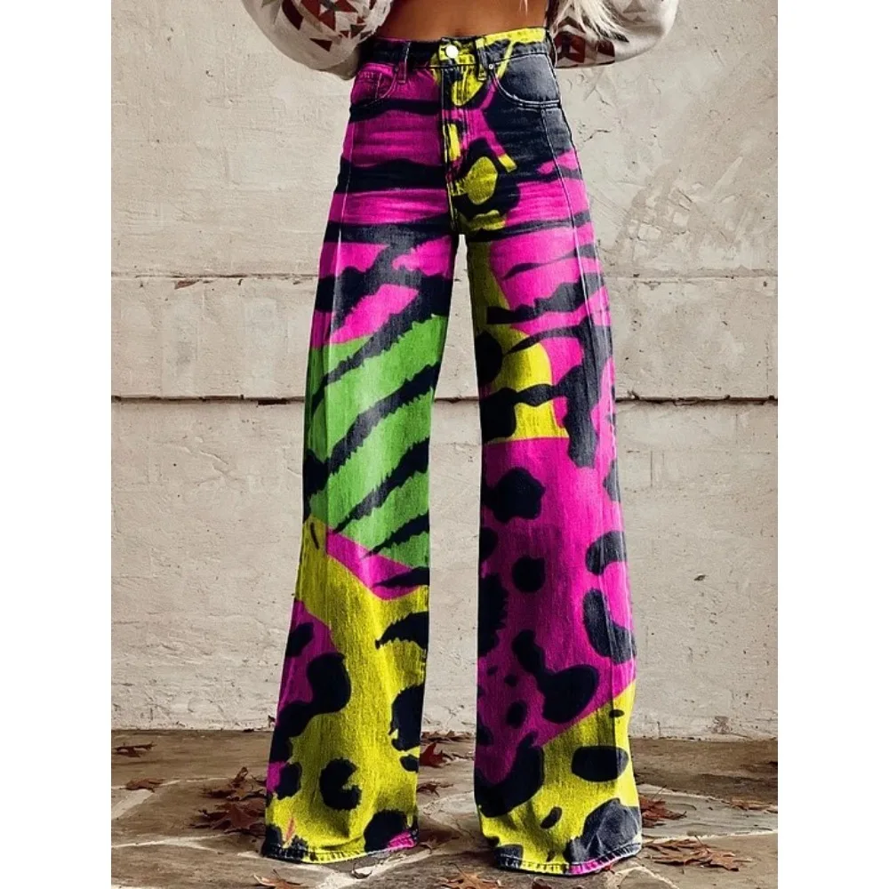 Vintage Leopardenmuster Weite Hose 100% Baumwolle Hohe Taille Locker Sitzende Lässige Palazzo-Hose Sommer Urlaub Streetwear Hose – Detail 2