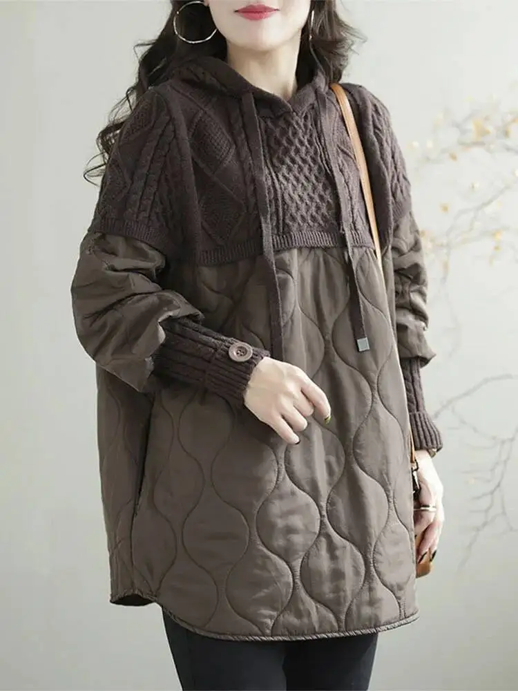Amax LuluE Winter Fashion Clothes Womens Loose Warm Hooded Knitted Padded Hoodies Ladies Casual Vintage Thicken Long Sweatshirts