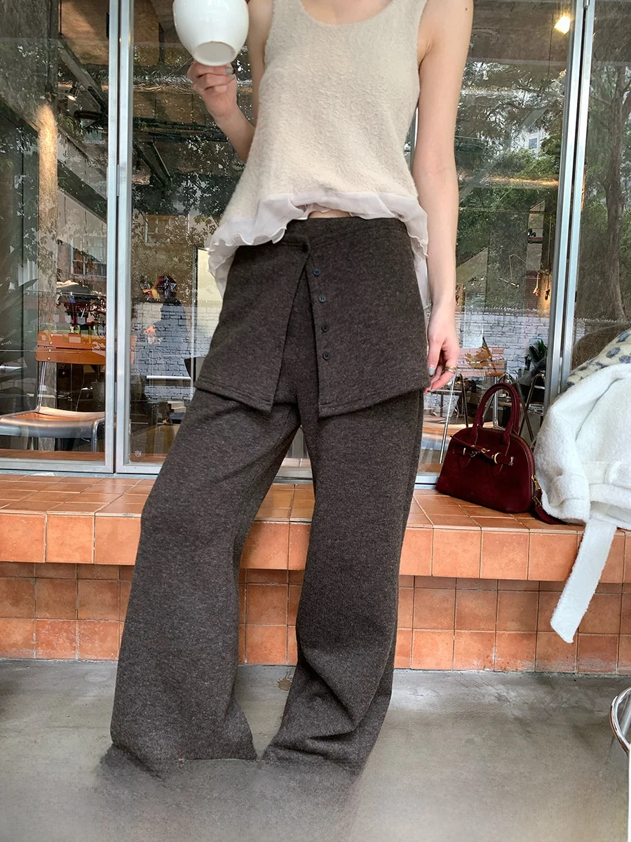 

Detachable Wide Leg Pants Women's Loose Straight Leg Trousers Casual Pants Foldable Design Low Waist Button Fabric Other