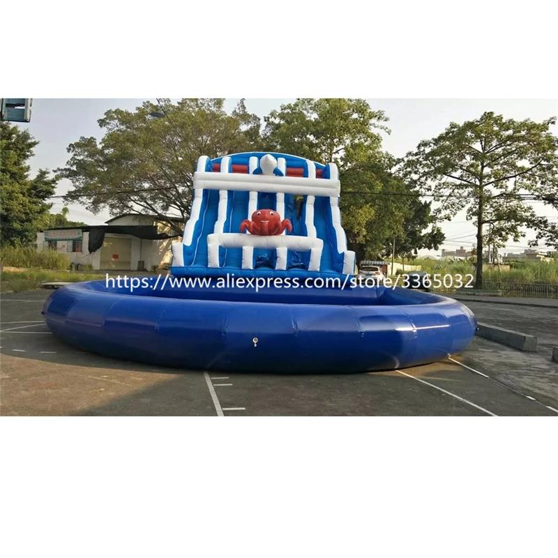 Commercial Giant Inflatable Water Slide With Pool For Kids And Adults