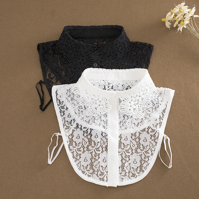 Novelty Lace Fake Collar Women Detachable Collars Tie White Black Woman False Collar Lolita Lapel Half Shirt For Blouse Sweater