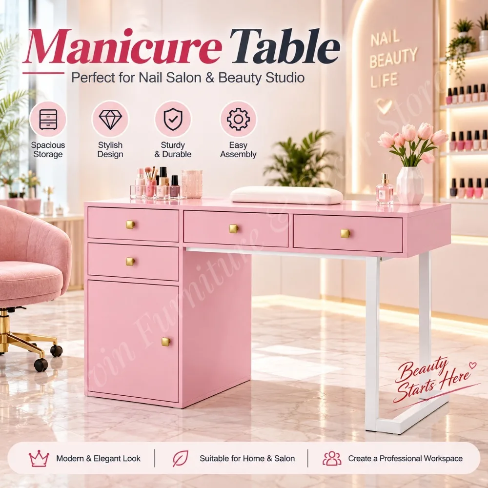 Premium Manicure Table Functional Nail Desk Modern Nail Salon Station with Spacious Worktop Storage Drawers for Beauty Salon