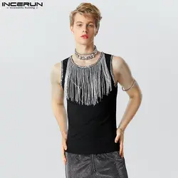 INCERUN Tops 2023 American Style New Men's Flash Fabric Tassel Design Tank Tops Casual Well Fitting Male Hot Selling Vests S-5XL