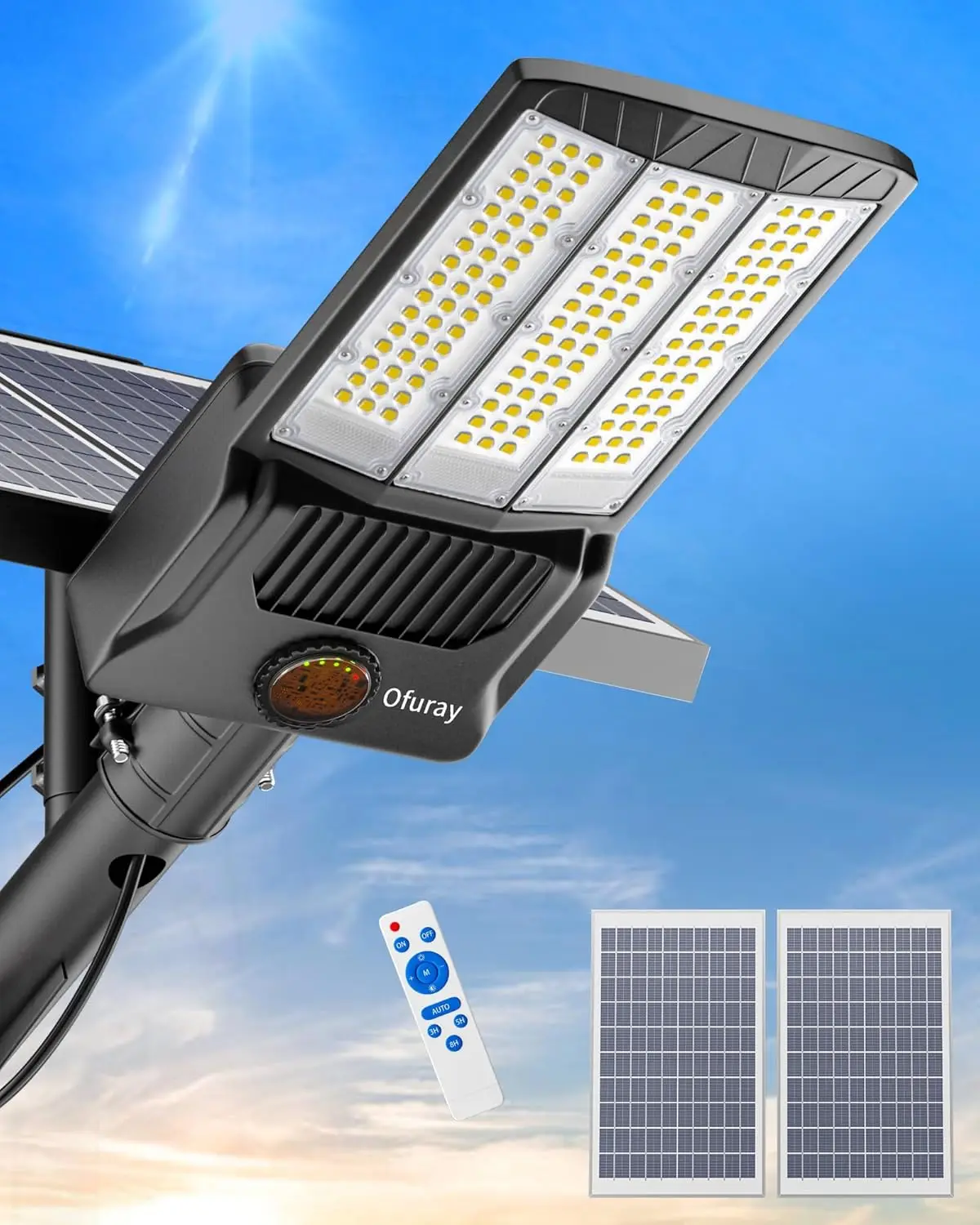 7500W Solar Street Light Outdoor, 750000Lm Solar Parking Lot Lights Commercial Dusk to Dawn, 6500k IP67 Street Led