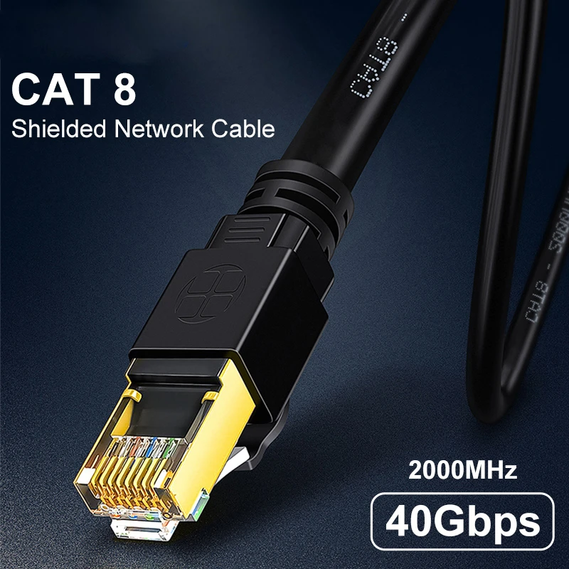 ZoeRax-Cable de conexión Ethernet Cat8S /FTP 22AWG, Cable sólido doble blindado, 2000Mhz, 2Ghz, 40Gbps, red LAN Ethernet 5th-Gen